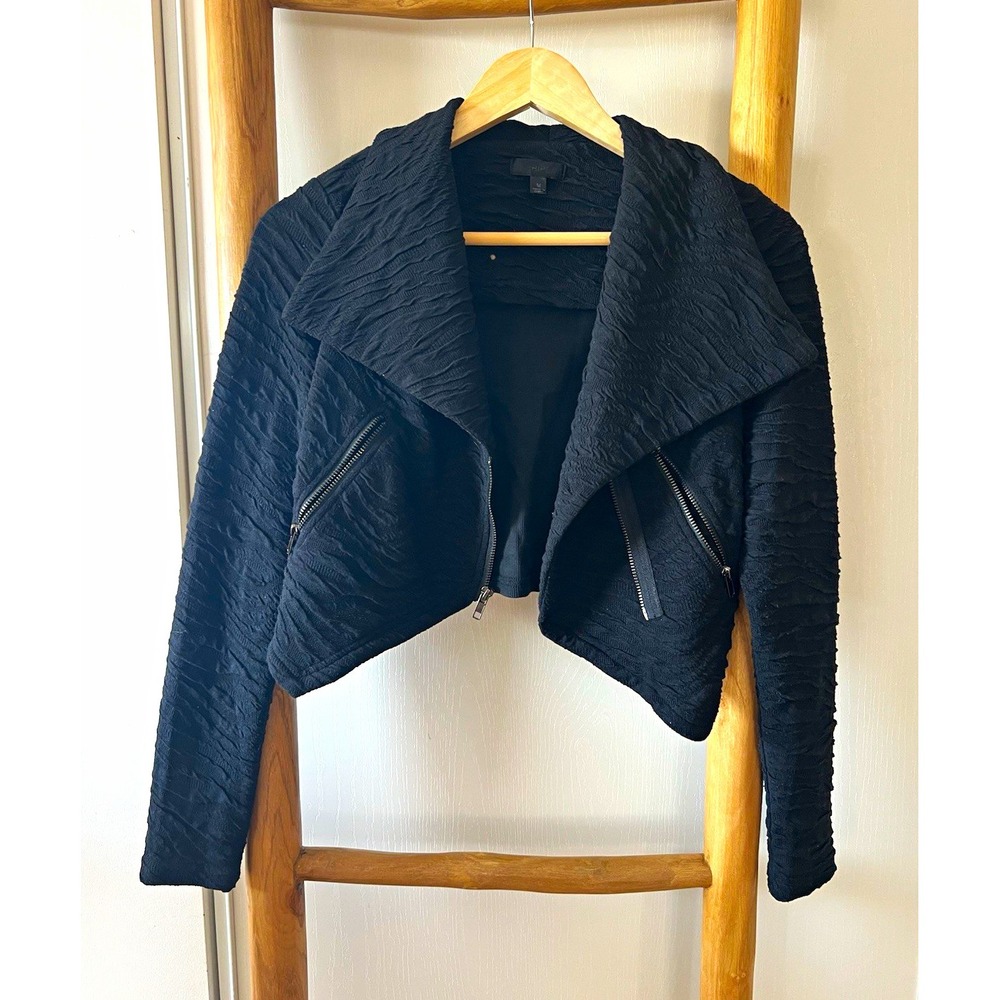 Pripe Women's M Black Solid Short knit moto Jacket Zip Front Long Sleeve Stretch
